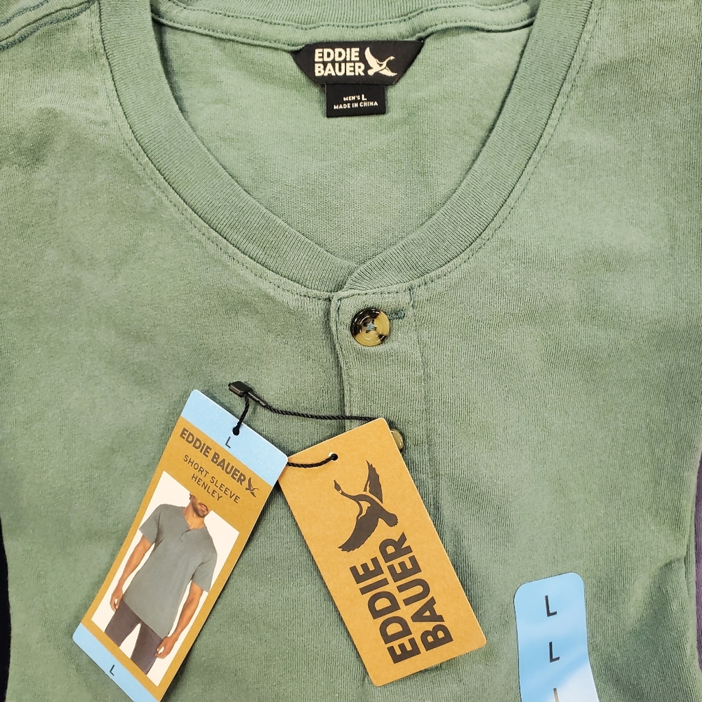 Eddie Bauer Green Short Sleeve Henley Shirt Size Large BRAND NEW WITH TAGS